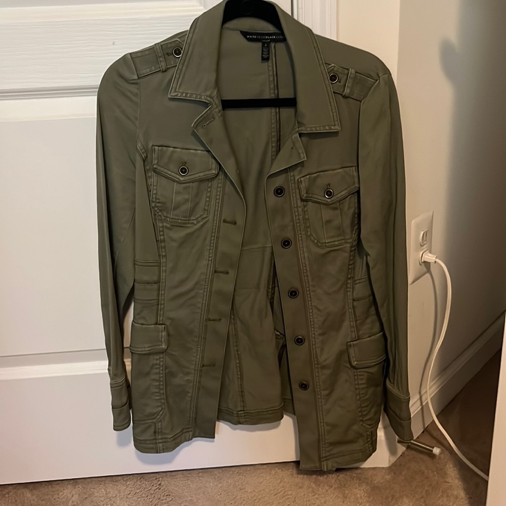 military style tunic length jacket.  forest green